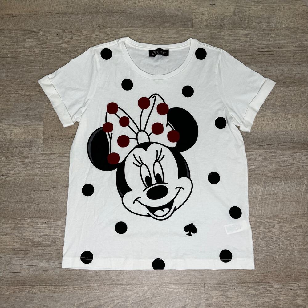 Kate Spade New York X Minnie Mouse Tee Disney White Polka Dots Pima Cotton Med